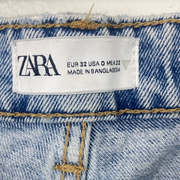 Zara lightwash hi rise straight leg raw hem 90s mom jeans size 0 - Picture 7 of 8